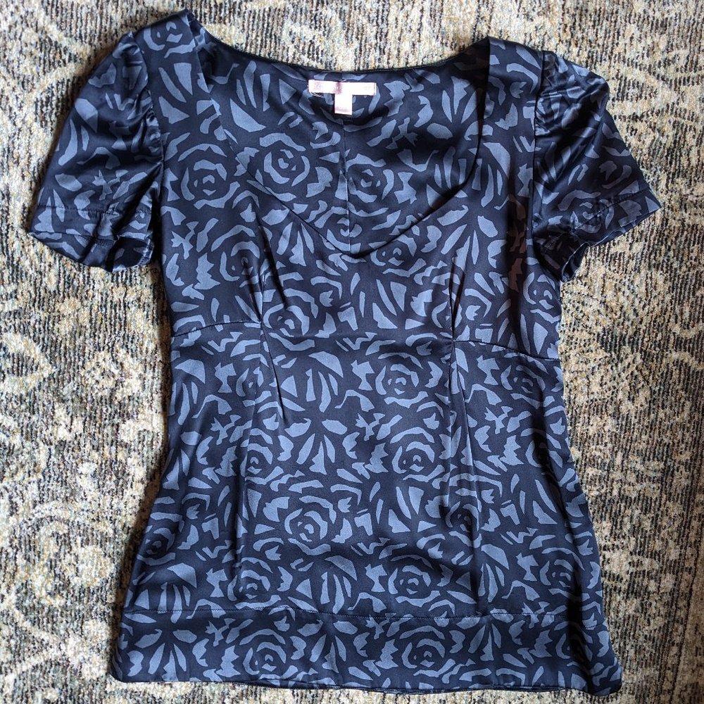 Rebecca Taylor blue silk cap-sleeve blouse size 4 EUC